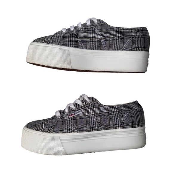 Superga 2790 BRITISHW Black Plaid Platform Sneakers woman’s SZ. 7 - Picture 7 of 13